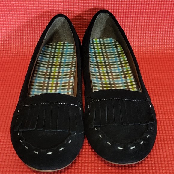 Lands End Black Leather Moccasin Slip On Loafers With Tassles - 380802 - Size 9H - Picture 3 of 6